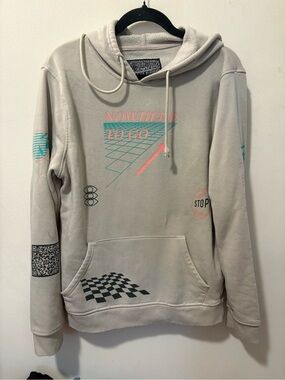 Brooklyn Cloth Beige Hoodie with Teal & Coral Graphics